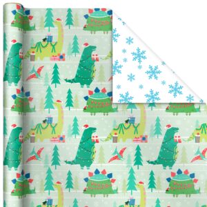 Hallmark Trendy Reversible Christmas Wrapping Paper for Kids (3 Rolls: 120 sq. ft. ttl) Dinosaurs, Koalas, Polar Bears, Penguins, Camels, Zebras, Stripes