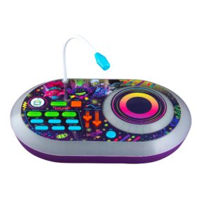 ekids trolls world tour dj trollex party mixer turntable toy for kids toddler children, built in microphone, record, sound effects, led light show medium