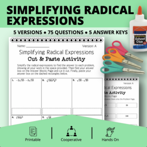 simplifying radical expressions cut & paste activity