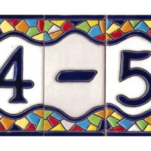 Toro del Oro - House Number - Number for House, Glazed Ceramic, Hand Painted Spanish Technique Cuerda Seca, Names and Addresses, Mosaic Pattern 5.5 x 10.5 cm (5)
