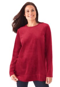 woman within women's plus size plush velour tunic sweatshirt - 1x, classic red