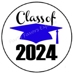 48 class of 2024 blue graduation envelope seals labels stickers 1.2" round