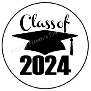 48 class of 2024 black graduation envelope seals labels stickers 1.2" round