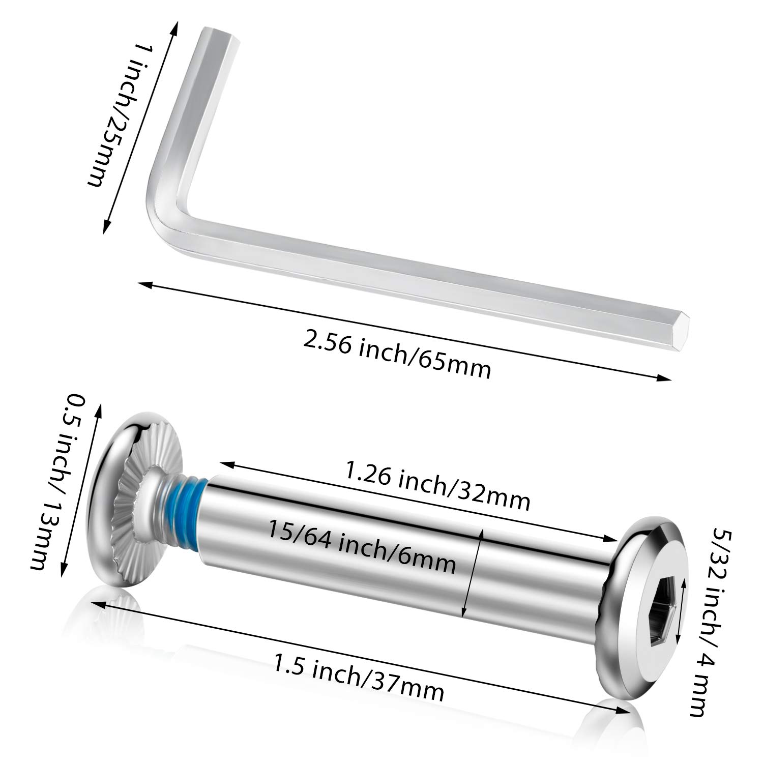 Hotop 20 Sets Skate Wheel Socket Screw Inline Roller Skate Screws Shaft Hex Socket Screw with 2 Pieces Installation Tool