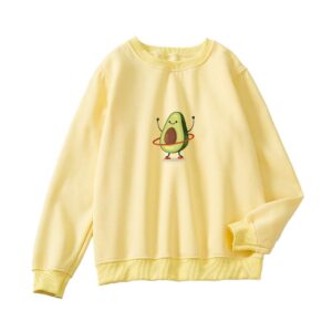 keevici popular cartoon cute avocado print o-neck cotton casual pollover sweatshirt (yellow,l)