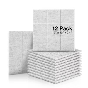 12 X 12 X 0.4 Inches Acoustic Soundproofing Insulation Panel Bevled Edge Tiles, Acoustic Treatment Used in Home & Offices, 9 Blocks Square Design for Home and Office (12 Pack, Silver Grey)