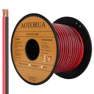 aotorua 100ft 16/2 gauge red black cable hookup electrical wire, 16awg 2 conductor 2 color flexible parallel zip wire led strips extension cord 12v/24v dc cable for led ribbon lamp tape lighting