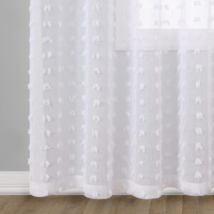 Guken Sheer Curtains 96 Inch Length 2 Panels Sets for Living Room Bedroom 52 Inch Width Farmhouse Boho Drapes Light Filtering Pom Pom Curtains Tufted Semi Sheer Kids Rod Pocket,White,W52xL96