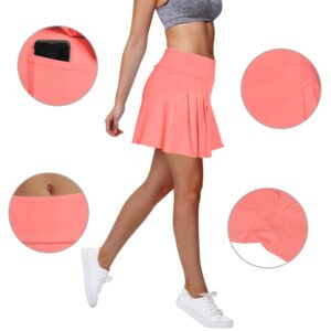 Rainbow Tree Women's Golf Skirt Tennis Skort Pleated with Side Inner Pockets Indoor Exercise,Runs Large (Pink Orange, L)