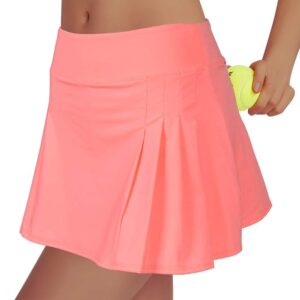 Rainbow Tree Women's Golf Skirt Tennis Skort Pleated with Side Inner Pockets Indoor Exercise,Runs Large (Pink Orange, L)