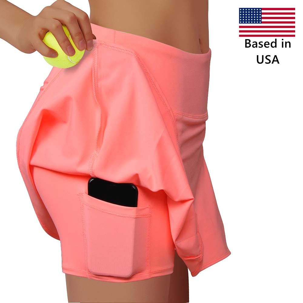 Rainbow Tree Women's Golf Skirt Tennis Skort Pleated with Side Inner Pockets Indoor Exercise,Runs Large (Pink Orange, L)