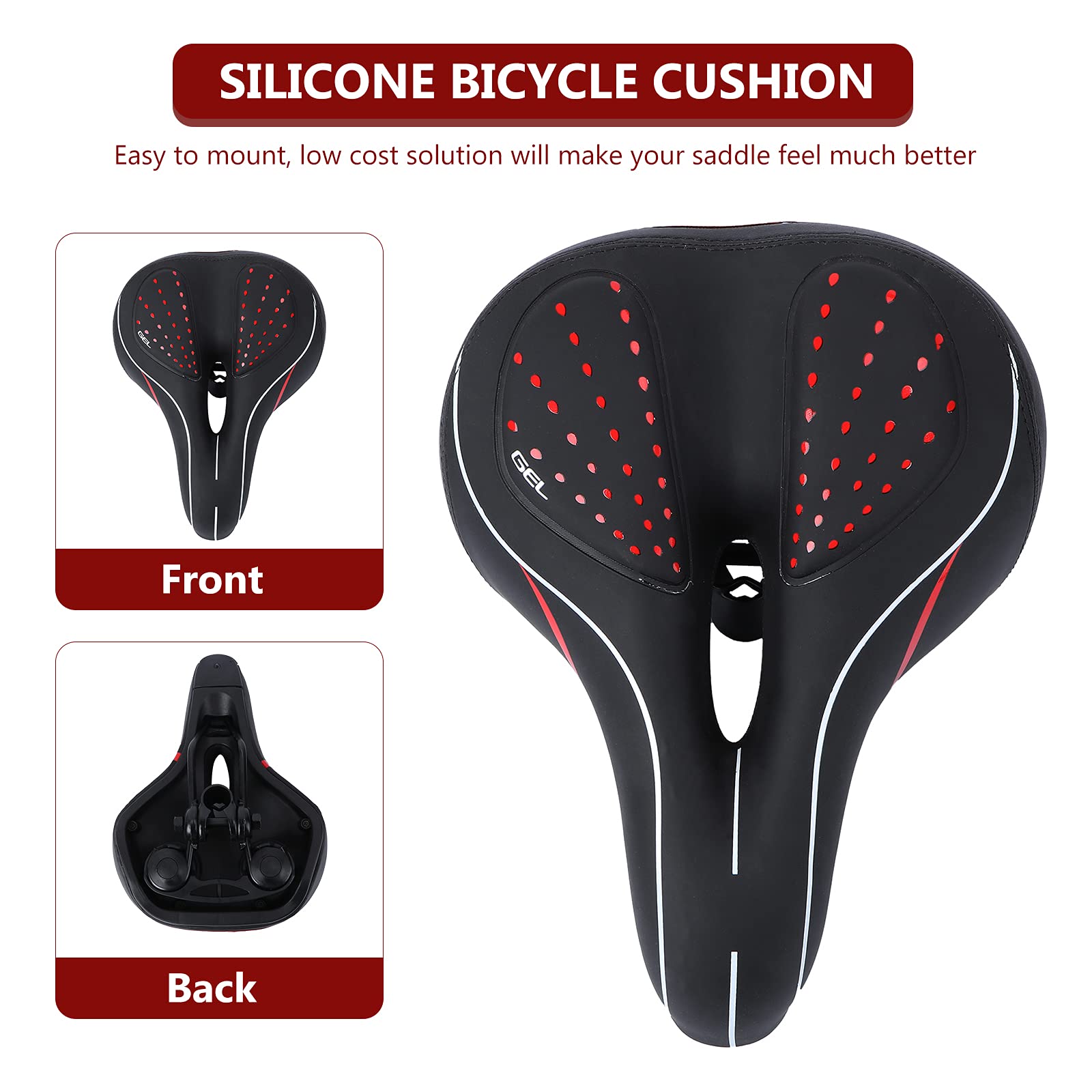 Comfort Bike Seat - Soft Mountain Bike Seat Cushion Reflector Silicone Bike Saddle Mountain Bike Saddle Absorbing for Outdoor Bike Sporting