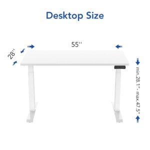 FLEXISPOT EC3 Dual Motor Electric Standing Desk 55x28 Inch Seamless Solid Slab Stand Up Desk Sturdy Electric Adjustable Desk Home Office Desk Electric Computer Workstation, White Frame, White Desktop