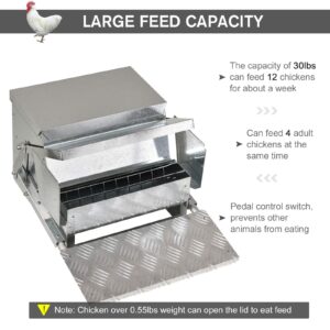 PawHut 30 lbs Capacity Automatic Chicken Poultry Feeder with a Galvanized Steel and Aluminium Build, Weatherproof Design