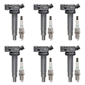 vplus set of 6 ignition coils pack uf267 & spark plugs platinum 4504 90919-01210 pk20tt compatible with lexus es300 rx300 es330 rx330 toyota camry avalon highlander sienna solara, c1175 3.0l 3.3l v6