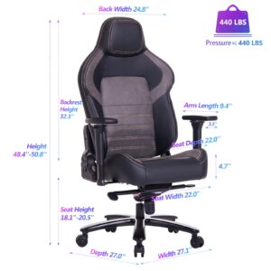 big and tall gaming chair 440lbs gaming chair with metal base memory foam lumbar 4d adjustable armrest gaming chair for heavy people ergonomic high-back computer chair