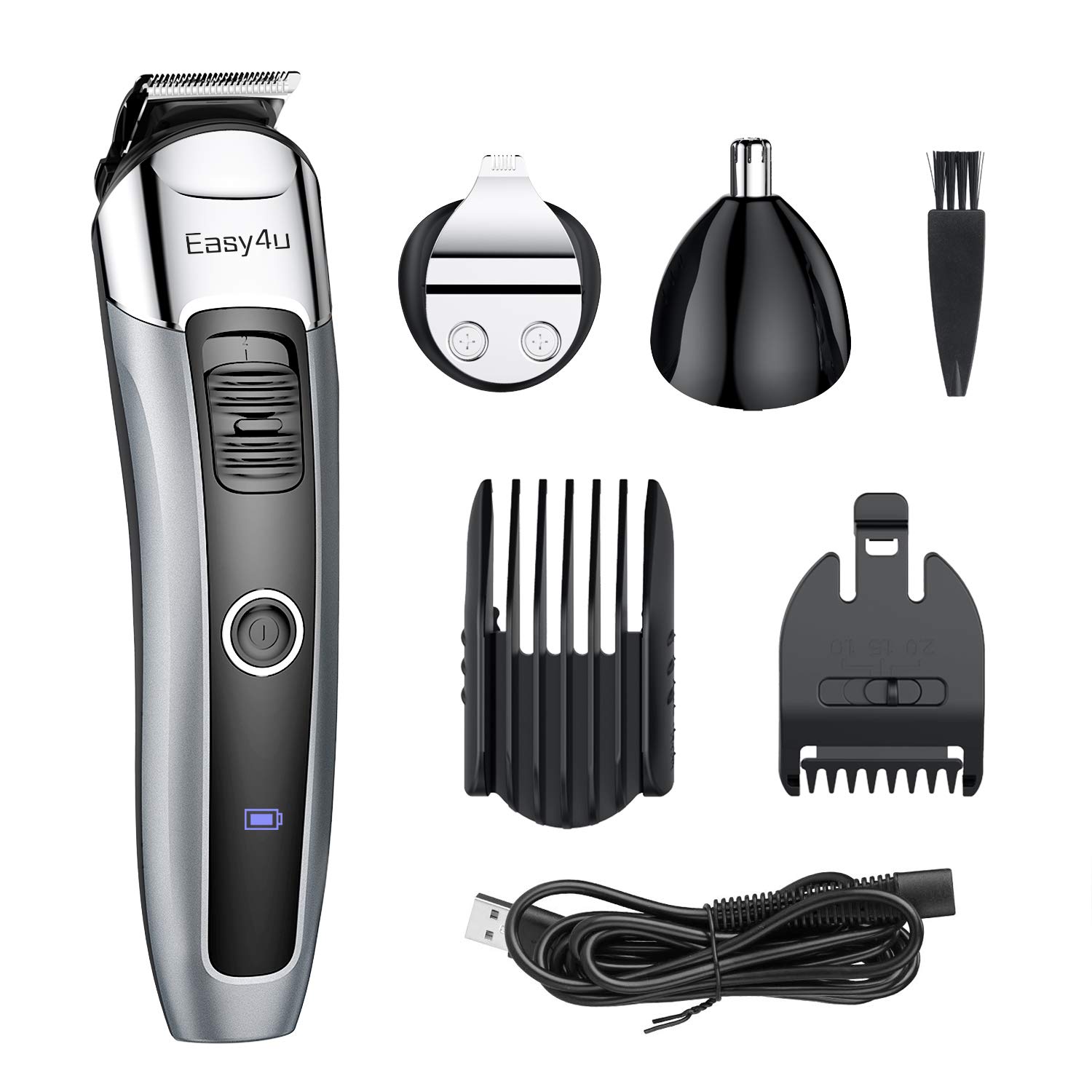 Easy4U Beard Trimmer for Men - Waterproof Cordless Hair Clippers Hair Trimmer Nose Ear Facial Groomer, LED Display USB Rechargeable Multifunctional All-in-One Trimmer