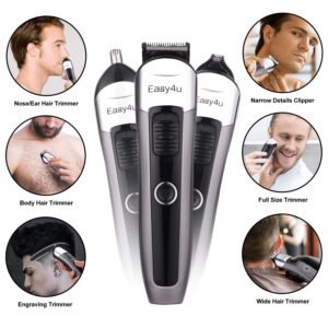 Easy4U Beard Trimmer for Men - Waterproof Cordless Hair Clippers Hair Trimmer Nose Ear Facial Groomer, LED Display USB Rechargeable Multifunctional All-in-One Trimmer