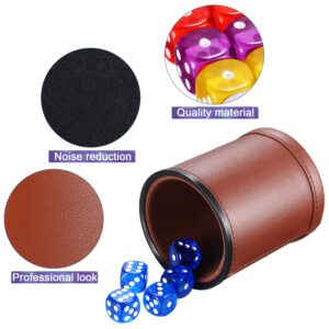 6 Pieces Dice Cup PU Leather Felt Lining Quiet Shaker with 30 Dices for Craps Farkle Game