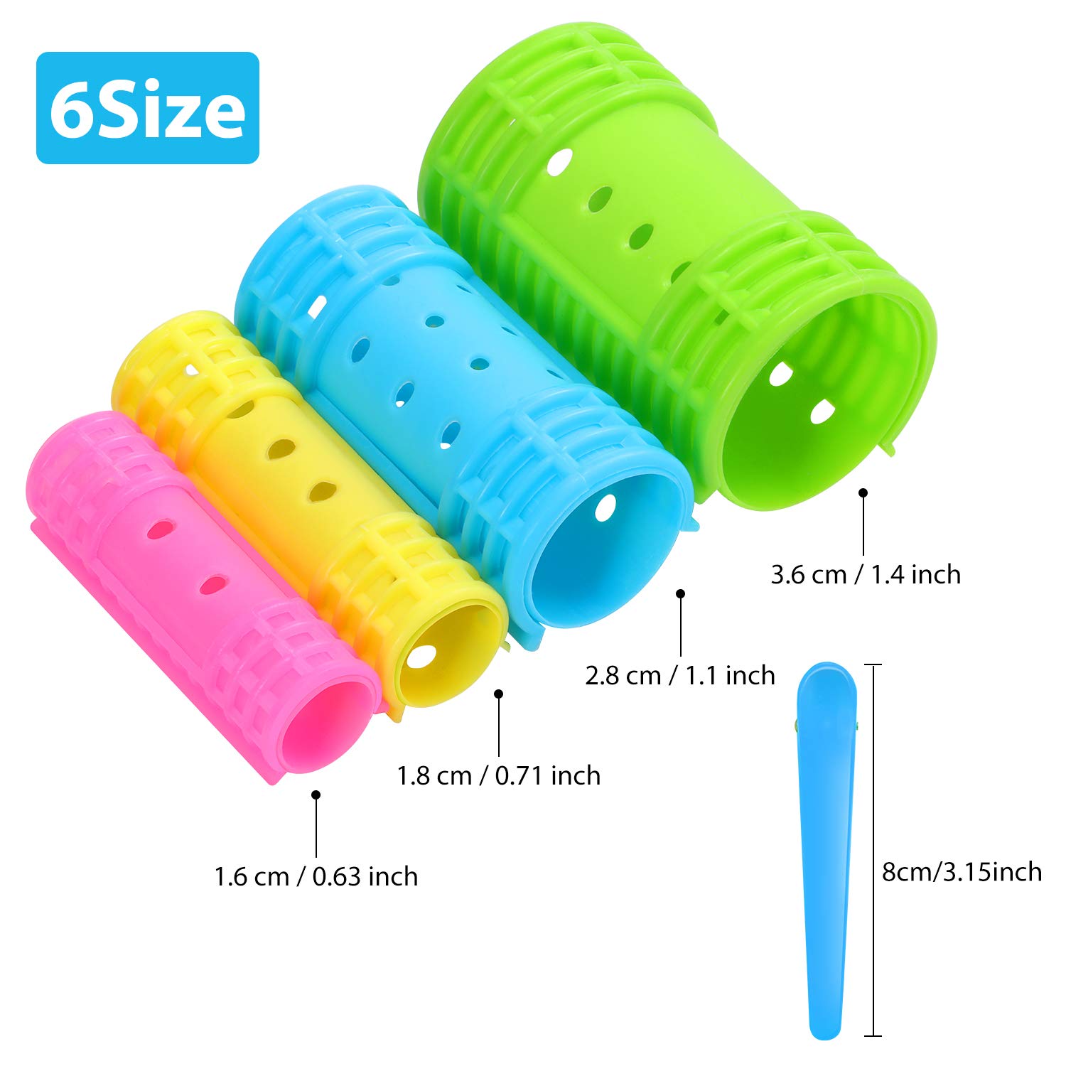 65 Pieces Magnetic Rollers Plastic Rollers Hair Curlers Set 4 Sizes for Long Medium Short Hair, Duck Hair Clips Hairnet Hairdressing Styling Tool