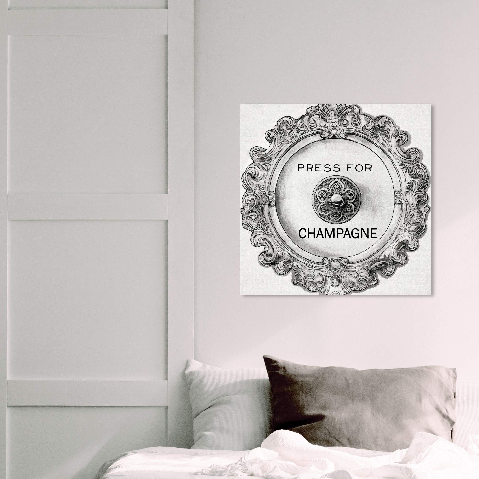 Wynwood Studio Drinks and Spirits Wall Art Canvas Prints 'Press Round' Champagne Home Décor, 20" x 20", Gray, White