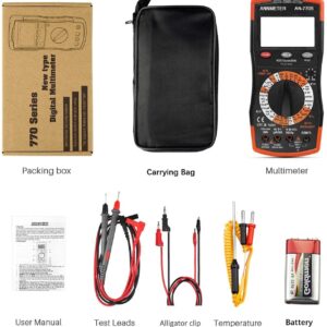 ANNMETER Digital Multimeter, AUTO-Ranging 6000 Counts TRMS DC&AC Vlotmeter Ohm Amp Resistance Capacitor Meter, Measures Frequency Duty Cycle Temp Transistor hEF AN-770S