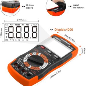 ANNMETER Digital Multimeter, AUTO-Ranging 6000 Counts TRMS DC&AC Vlotmeter Ohm Amp Resistance Capacitor Meter, Measures Frequency Duty Cycle Temp Transistor hEF AN-770S