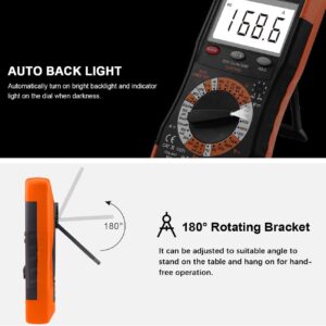 ANNMETER Digital Multimeter, AUTO-Ranging 6000 Counts TRMS DC&AC Vlotmeter Ohm Amp Resistance Capacitor Meter, Measures Frequency Duty Cycle Temp Transistor hEF AN-770S