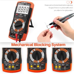 ANNMETER Digital Multimeter, AUTO-Ranging 6000 Counts TRMS DC&AC Vlotmeter Ohm Amp Resistance Capacitor Meter, Measures Frequency Duty Cycle Temp Transistor hEF AN-770S