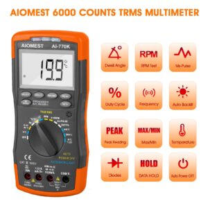 AIOMEST AI-770K Automotive Digital Multimeter Engine Analyzer,True-RMS 6000 Count DMM Meter for Dwell Angle, RPM, Injection Pulse,AC/DC Amps Volt Ohm Temperature Multi-Tester