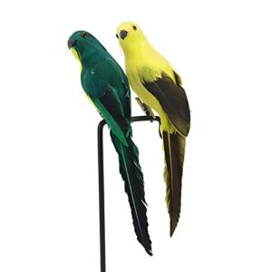 lwingflyer 2pcs 7.8" artificial parrot foam feathered parrot clip on bird for shoulder prop pirate costume decoration christmas tree ornament modern home garden decor (green yellow)