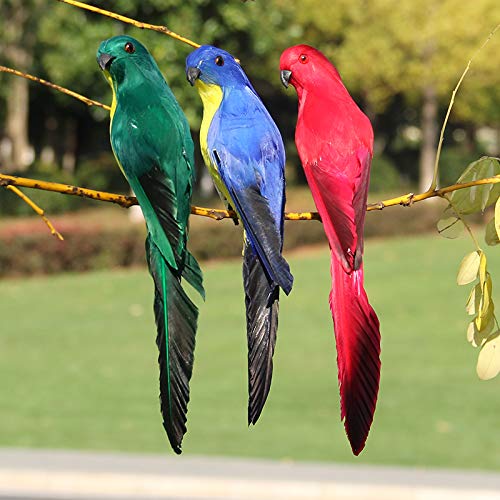 LWINGFLYER 2pcs 7.8" Artificial Parrot Foam Feathered Parrot Clip on Bird for Shoulder Prop Pirate Costume Decoration Christmas Tree Ornament Modern Home Garden Decor (Green Yellow)