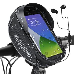 wotow bike phone mount bag, waterproof bicycle cell phone front frame top tube handlebar bag with touch screen sun visor large capacity cycling pouch accessories for 6.5'' iphone 12 13 xs max xr