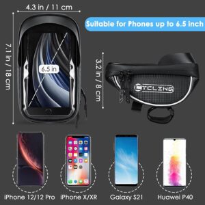 WOTOW Bike Phone Mount Bag, Waterproof Bicycle Cell Phone Front Frame Top Tube Handlebar Bag with Touch Screen Sun Visor Large Capacity Cycling Pouch Accessories for 6.5'' iPhone 12 13 XS Max XR