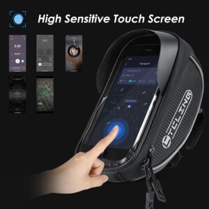 WOTOW Bike Phone Mount Bag, Waterproof Bicycle Cell Phone Front Frame Top Tube Handlebar Bag with Touch Screen Sun Visor Large Capacity Cycling Pouch Accessories for 6.5'' iPhone 12 13 XS Max XR
