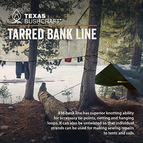 Texas Bushcraft Tarred Bank Line Twine - #36 Black Nylon String for Fishing, Camping and Outdoor Survival – Strong, Weather Resistant Bankline Cordage for Trotline (1/4 lb, Twisted)