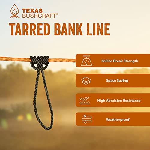 Texas Bushcraft Tarred Bank Line Twine - #36 Black Nylon String for Fishing, Camping and Outdoor Survival – Strong, Weather Resistant Bankline Cordage for Trotline (1/4 lb, Twisted)