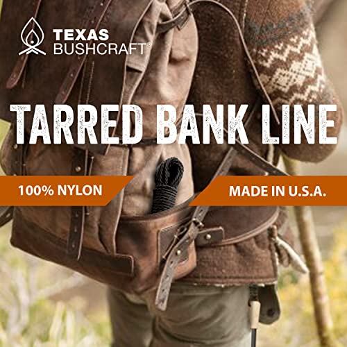 Texas Bushcraft Tarred Bank Line Twine - #36 Black Nylon String for Fishing, Camping and Outdoor Survival – Strong, Weather Resistant Bankline Cordage for Trotline (1/4 lb, Twisted)