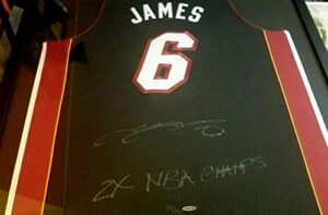 lebron james miami heat signed jersey uda coa inscribed 2x champs auto #/50 - autographed nba jerseys