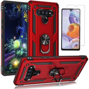 yzok compatible with lg stylo 6 case,with hd screen protector,military grade protective phone case with 360 degree rotating metal ring, holder kickstand cover case for lg stylo 6 (red)