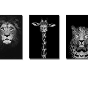 Black and White Animal Painting the Lion & Giraffe & Cheetah Cafe home, office, decoration painting ,wall painting Wall Art Pictures Wall Decor Wall Art Poster Set of 3（11.8"X15.75"）【No Frame】