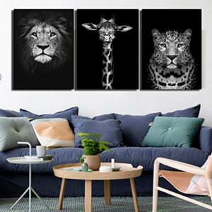 Black and White Animal Painting the Lion & Giraffe & Cheetah Cafe home, office, decoration painting ,wall painting Wall Art Pictures Wall Decor Wall Art Poster Set of 3（11.8"X15.75"）【No Frame】