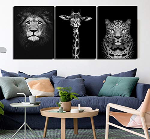 Black and White Animal Painting the Lion & Giraffe & Cheetah Cafe home, office, decoration painting ,wall painting Wall Art Pictures Wall Decor Wall Art Poster Set of 3（11.8"X15.75"）【No Frame】