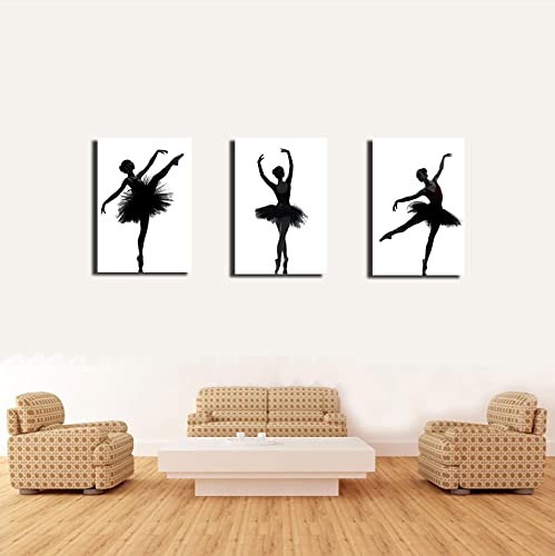 TY-pic2020 Ballet Girl Painting Posters Canvas Painting Yoga Room Ballet Dancers Wall Art Pictures Girls Room Women Bedroom Decor Colour：Black and White Set of 3（11.8"X15.75"）【No Frame】