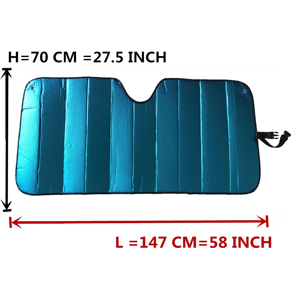 Car Windshield Sunshade-Thicken 5-Layer Bubble Block Heat and Sun UV Rays,Front Windshield Sun Shade,Sun Visor for Car- Keeps Your Vehicle Cool - 58 x 27.5 Inch (Blue)