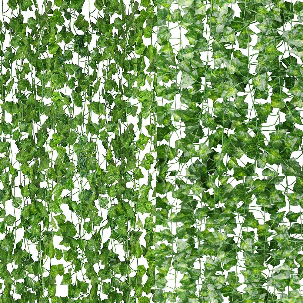 84FT Artificial Vines with Leaves Fake Ivy Foliage Flowers Hanging Garland 12PCS Individual Strands Artificial Tropical Leaves,Home Party Wall Garden Wedding Decors Indoor Outdoor