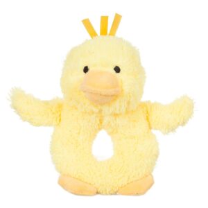 apricot lamb baby duck soft rattle toy, plush stuffed animal for newborn soft hand grip shaker over 0 months (duck, 6 inches)