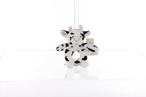 Apricot Lamb Baby Cow Soft Rattle Toy, Plush Stuffed Animal for Newborn Soft Hand Grip Shaker Over 0 Months (Cow, 6 Inches)