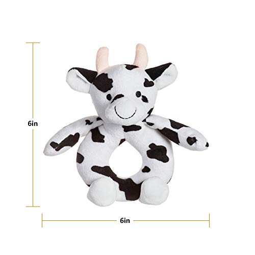 Apricot Lamb Baby Cow Soft Rattle Toy, Plush Stuffed Animal for Newborn Soft Hand Grip Shaker Over 0 Months (Cow, 6 Inches)