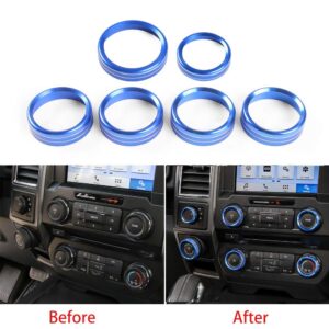 Keptrim for F150 Air Conditioner Switch & Trailer & 4WD & VOL Knob Button Trim for Ford F150 XLT 2016 2017 2018 2019, Blue Aluminum, 6pcs (Not for 2021 2022)